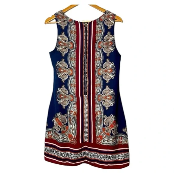 Artisan NY Womens Navy Burgundy Paisley Border Print Sleeveless Shift Dress 6 - Picture 2 of 10